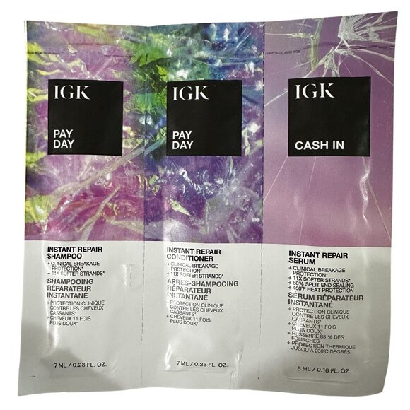 IGK Pay Day Instant Repair Shampoo Condition and Serum 0.23oz/7mL each - Picture 1 of 2